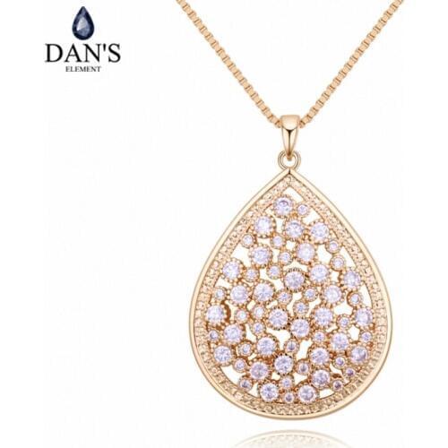 DANS Element Brand 3 Colors AAA Zirconia Micro Inlays Fashion Water Drop Pendant Necklace for Women Valentine Gift 128636