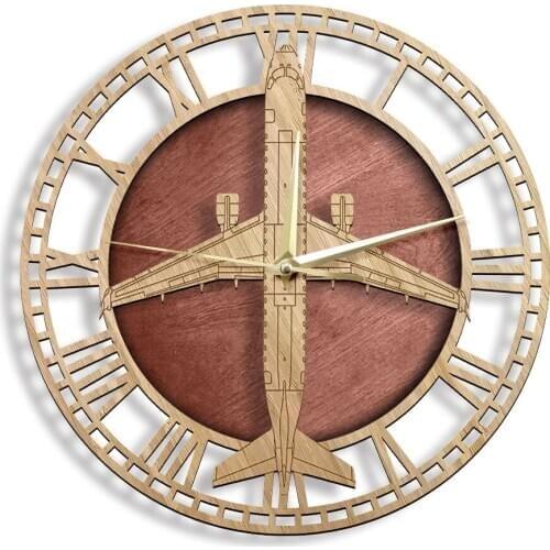 Embraer 175 Wooden Wall Clock Airplane Military Home Decor Twin-engine Jet Airliners Rustic Wood Wall Clock Aviation Pilot Gift