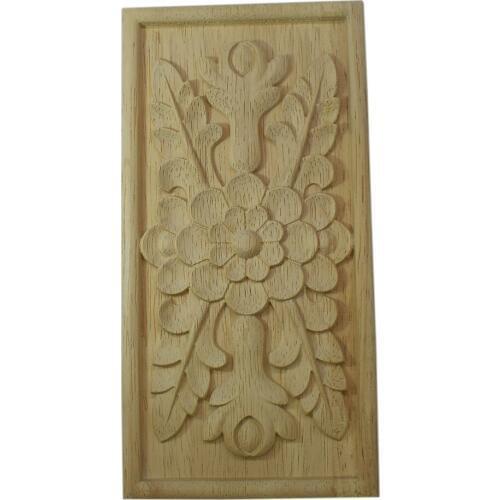 European Natural Wood Appliques Square Flower Carving Decals Decorative Wooden Mouldings for Cabinet Door Furniture Decor Craft