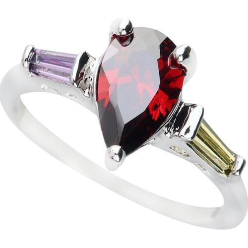 Pear Multi-Color MultiGem 6*9mm Semi-precious Stone Sterling Silver AiMolies Ring Q0008V