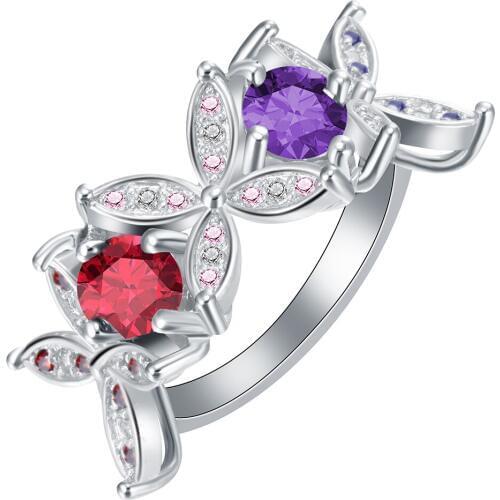 Hainon Silver Color Engagement Rings New Vintage Red Purple CZ Jewelry Wedding Luxury Promise Rings for Women Gift