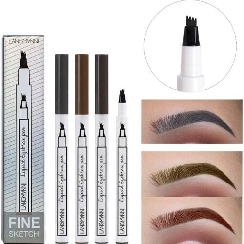 Brand New Eyebrow Pencil Waterproof Fork Tip Eyebrow Tattoo Pen 4 Head Fine Sketch Liquid Eyebrow Enhancer Dye Tint Pen