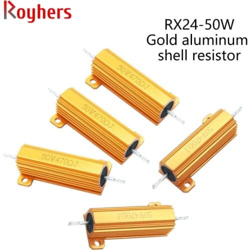 Gold Aluminum Shell RX24-50W 0.1R-800R 0.1 0.22 0.2 0.4 0.68 10 22 68 120 800 ohms 1K-100K High Power Low Resistance 1Pcs