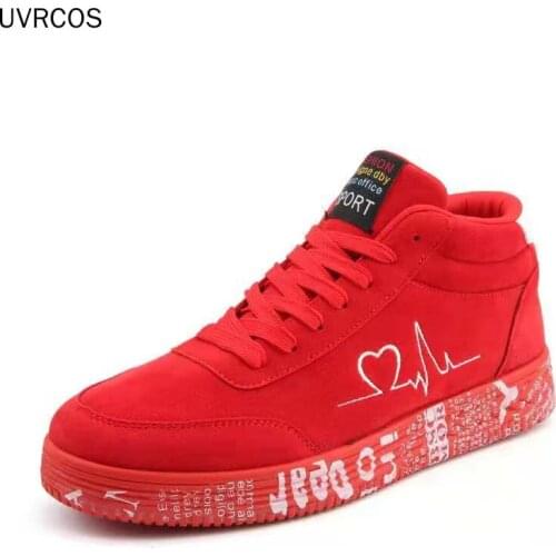Red Sneakers Men Casual Shoes Black High Top Comfortable Mens Sneakers Flat Lover Shoes Autumn 2021 Tenis