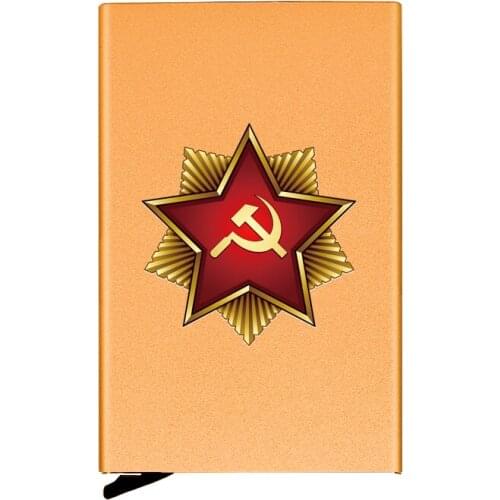 Metal Case Soviet Union Communism Printing Credit Card Holder Men Slim Anti Protect Travel ID Cardholder Women Rfid Wallet