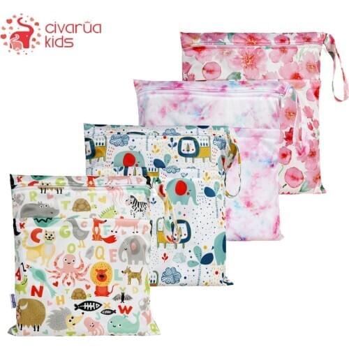Reusable Wet Dry Bag With Two Zippered For Baby Diapers Nappies Waterproof Wet Cloth Bag Nappy Bag 36cmx30cm