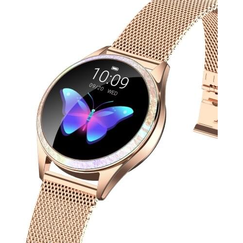 Fashion Luxury Round Women Smart Watch Metal Gold Silver Heart Rate Monitor Fitness Bracelet Sport Smartwatch Female VS KW10 H8