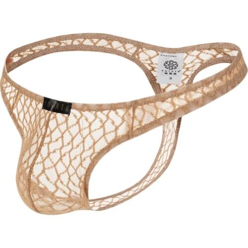 Mens Thong Underwear Sexy Transparent Lace Mesh U-convex Pouch Men Thongs & G Strings Tangas Hombre Ropa Interior
