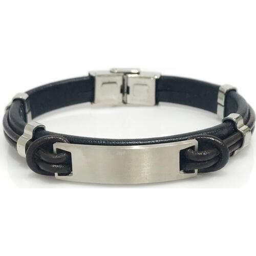 Name Written Genuine Leather Steel Male Bracelet