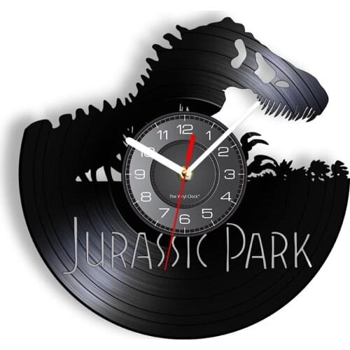 Jurassic Animal Vinyl Record Wall Clock Watch For Kids Bedroom Nursery Artwork Decor Tyrannosaurus T-rex Shadow Art Wall Clock