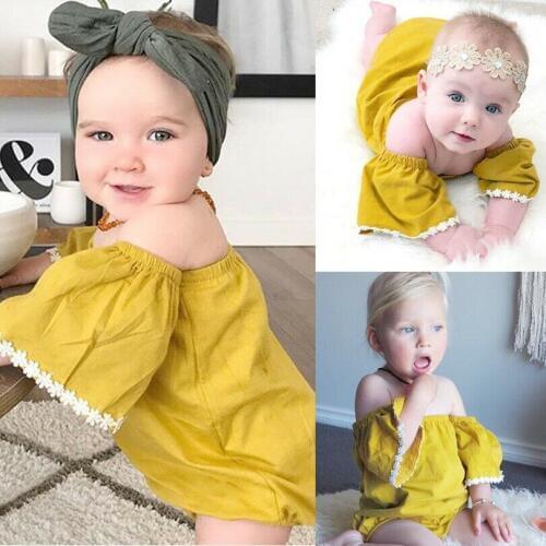 Summer New Sweet Newborn Baby Girl Off shoulder Half Sleeve Flower Bodysuits Summer Baby Girls Princess Party Outfit Clothing