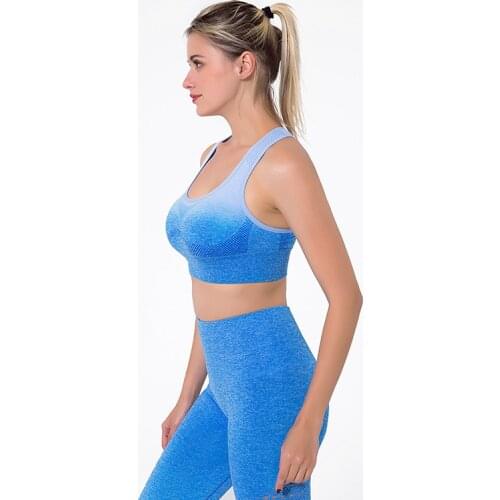 New Yoga Suit Womens Sports Bra Capris Gradient Outdoor Running Breathable Sweat Absorbing Yoga Set Fitness Suit Set