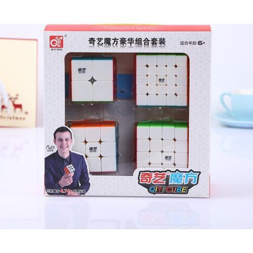 Gift Package Cube Qiyi 2x2 3x3 4x4 Magic Cube Set Educational Toys for Children Stickerless Cube