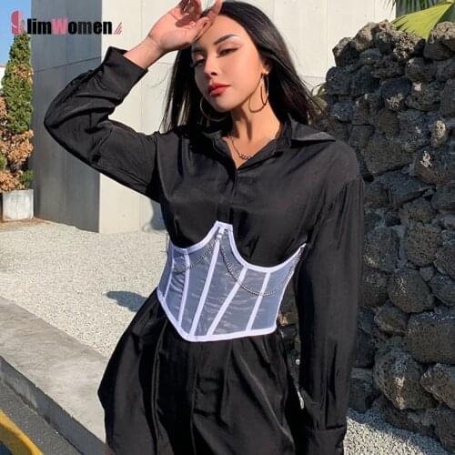 Corset Belts for Women Lace Up Wide Belt Mesh Slim Women Metal Chain Female Bandage Top Bustiers Stretchy Waist Shaper Ladies OL