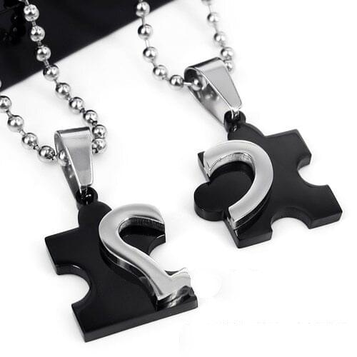 Romantic 2018 New Mens Womens Couple Lovers Stainless Steel Love Heart Puzzle Necklaces & Pendants 1 Pair