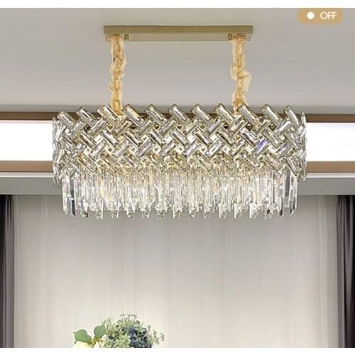Dining Room Luxury Crystal Led Pendant Lights Oval Lustre Gold Metal Pendant Lamp Modern E14 Deco Indoor Lighting Lamp Fixtures