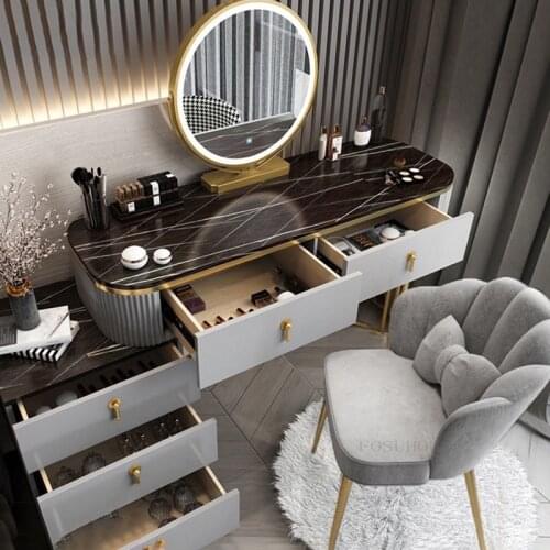Light Luxury Fashion Dressers Modern Storage Cabinet and Makeup Table In One Bedroom Furniture Nordic LED Mirror Dressing Table