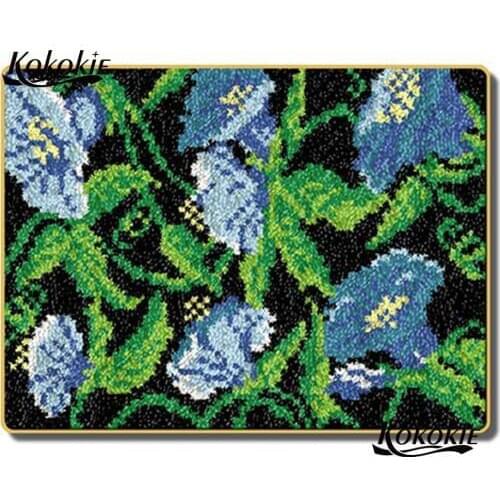 Diy tapijt latch hook rug canvas 3d printing flower handwerken knooppakket crochet needle for carpet embroidery Handmade decor