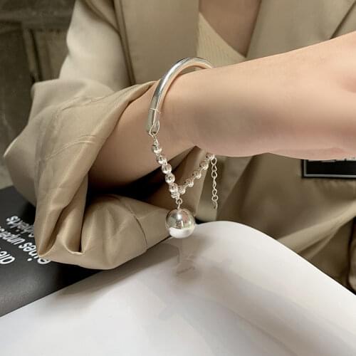 925 Sterling Silver Round Ball Bracelet for Women Bead Chain Bangle Bracelet Girlfriends Party Jewelry
