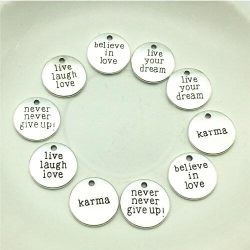 Mixed 11 Types Letter Charms Metal Alloy Word Never Give Up Strength Pendant For Jewelry Making DIY Handmade Findings