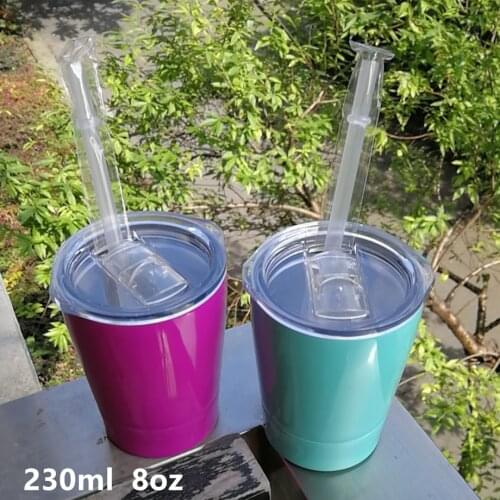 50pcs/lot Toddler milk tumbler cup kids water mug 8oz 230ml 18/8 stainless steel double wall glass No vacuum sipping free straw
