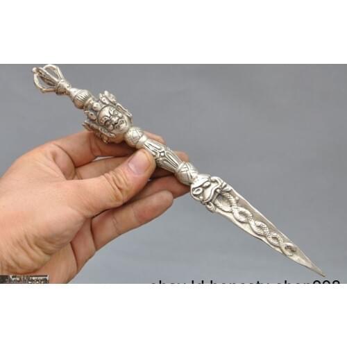 Old Tibetan antique Buddhism Tibetan silver Mahakala statue Vajra Phurpa Dagger