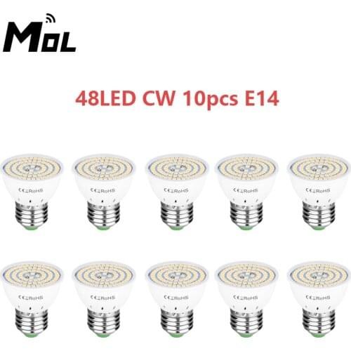 MOL E14 220V 10pcs LED Lamp Cup Spotlight 48LED Light Chandelier Replace Halogen Bulb