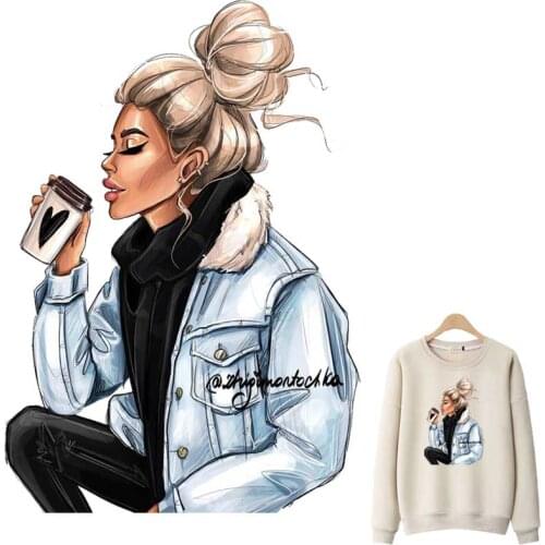 Personality Girl Iron-On Transfer For Clothes DIY Washable Woman T-Shirts Thermoadhesive Patches Fashion Lady Clothing Stickers