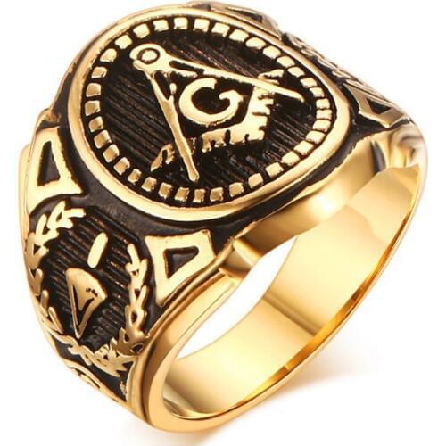 Vintage Men Masonic Rings Quality Stainless Steel Jewelry Wedding Band for Men Retro Gold Color Titanium Punk Rings
