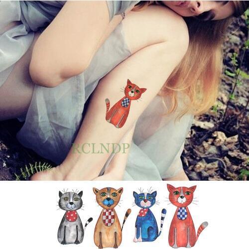Waterproof Temporary Tattoo Sticker Cat Animal Fake Tatto Personality Flash Tatoo Hand Arm Foot Back Tato for Girl Women Men Kid