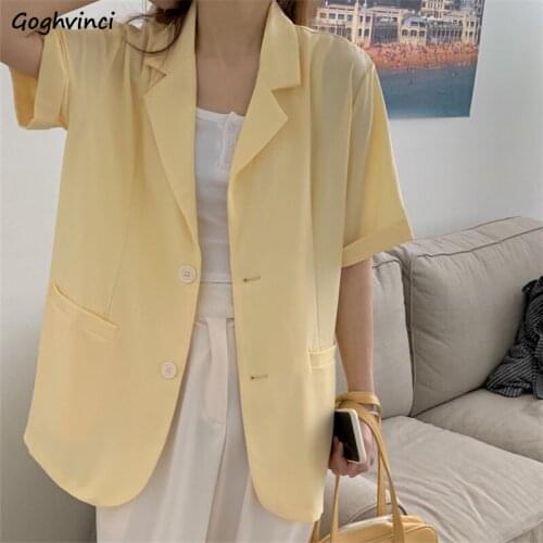 Summer Thin Short Sleeve Solid Blazers Women Notched Temperament Office Lady Leisure All-match Single Breasted Outwear Gentle