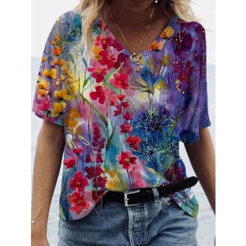 Woman Tshirts 2021 Summer New Style Landscape Floral Print Short-sleeved T-shirt Womens Clothing Summer Plus Size Tops Tees