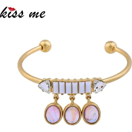 Kissme Unique Geometric Multicolor Resin Charms Cuff Bracelets For Women Old Gold Color Iron Bangles Fashion Jewelry Accessories