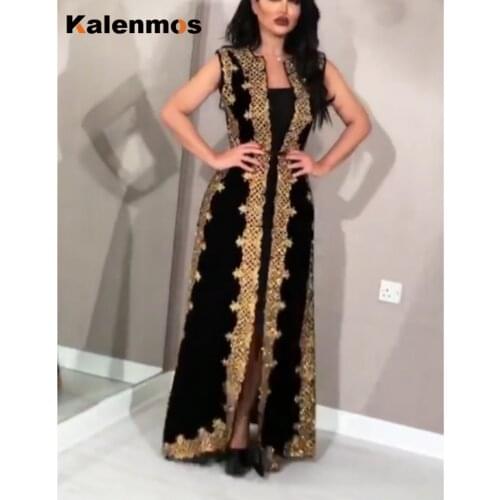Kalenmos Two Piece Set Women Black Elegant Dress 2020 Summer Vintage Tank Leeveless Embroided Floor Length Club Party Dresses