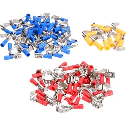100pcs Fully Insulated Piggyback Female Terminal 10-22AWG Spade Piggyback Crimp Terminal Connectors Assorted Kit