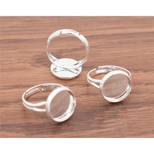 12mm 10pcs Bright Silver Plated Brass Adjustable Ring Settings Blank/Base,Fit 12mm Glass Cabochons,Buttons;Ring Bezels
