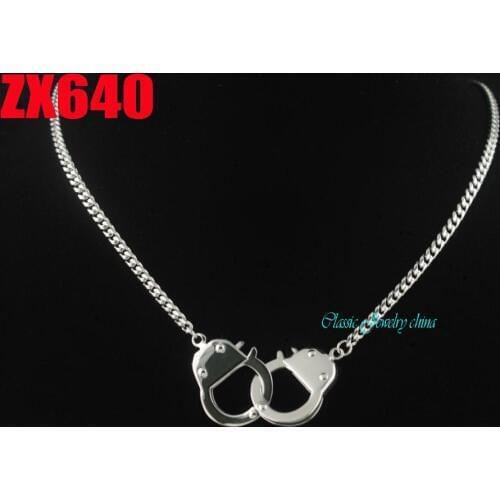 18-38" length DIY Double small handcuffs pendant stainless steel necklace fashion punk jewelry 10pcs ZX640