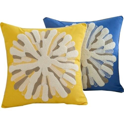 18x18 Inch Solid Yellow Grey Blue Embroidery Cushion Triangle Circle Geometric Square Pillow Cover 45x45cm Home Decor