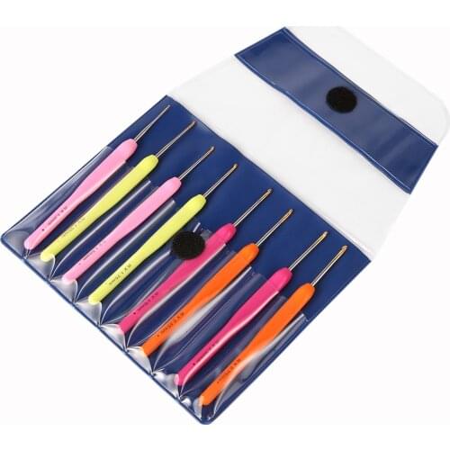 20 Styles 8pcs Colorful Soft Plastic Handle Aluminum Crochet Hooks Knitting Needles Set Crochet for Weave Sewing Needles Tools