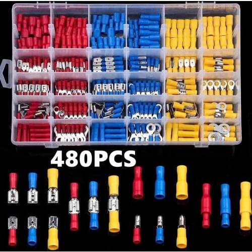 480/300/280Pcs Spade Terminals Insulated Electrical Wire Cable Connector Crimp Butt Connectors Spade Ring Fork Set Assorted Kit