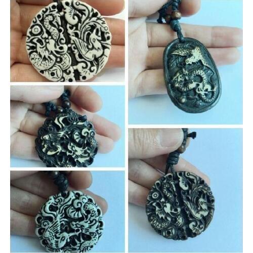 FREE SHIPPING 5 PCS Mens Unisex Faux Bone Powder Phoenix & Dragon Adjustable Cord Biker Necklace Unisex Biker