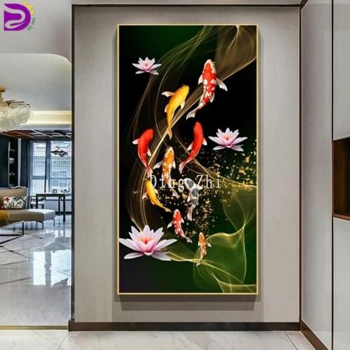 5D Diamond Painting Koi Fish Wall Art Pictures For Living Room Animal Embroidery Modern Home Decor Carp Lotus Pond Cross Stitch