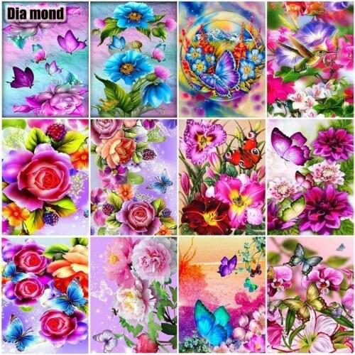 5D DIY Diamond Painting Flowers Butterfly Cross Stitch Full Square/Round Diamond Embroidery Rhinestone Pictures Home Decor