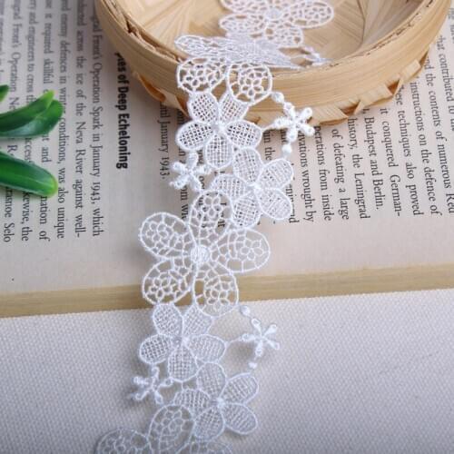 7yards width 4.5cm white black flower embroidery lace Trim fabric Ribbon DIy sewing wedding dress clothing lace accessories