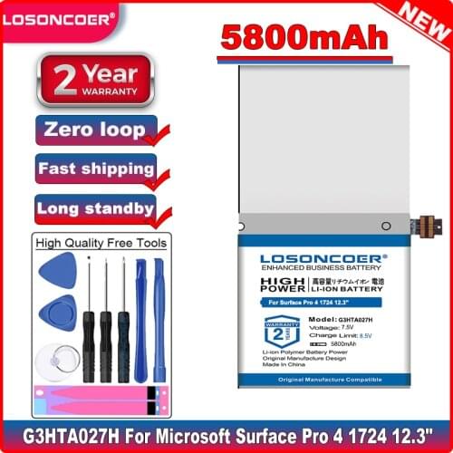 LOSONCOER TOP 5800mAh G3HTA027H DYNR01 Laptop Battery for Microsoft Surface Pro 4 1724 12.3" Tablet 7.5V