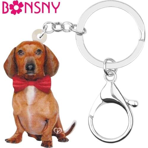 Bonsny Acrylic Valentines Day Dachshund Dog Key Chains Rings Bag Car Purse Decoration Keychains For Women Girl Teen Charms Gift