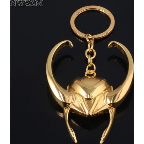 Movie Loki Golden Mask Helmet Keychain Mens Pendant Metal Badge Small Gift