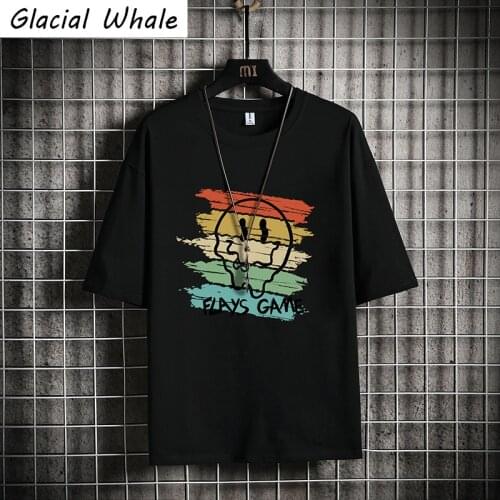 GlacialWhale Mens Oversized T-shirt Men 2021 New Smiley Tops Print T-shirts Hip Hop Casual Tshirt Male Black T Shirt For Mens