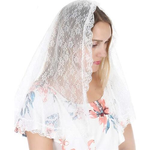 ISHSY White Lace Bridal Veil Mantilla for Church Veil Catholic Latin Mass Headcovering Soft Lace Vela negra Voile Mantilla