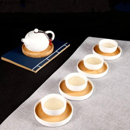 Ceramic Tea Set Plastic Bamboo Coaster Insulation Pads Portable Travel Kung Fu Tea Set Bamboo Placemat Storage Tray Teaware Sets